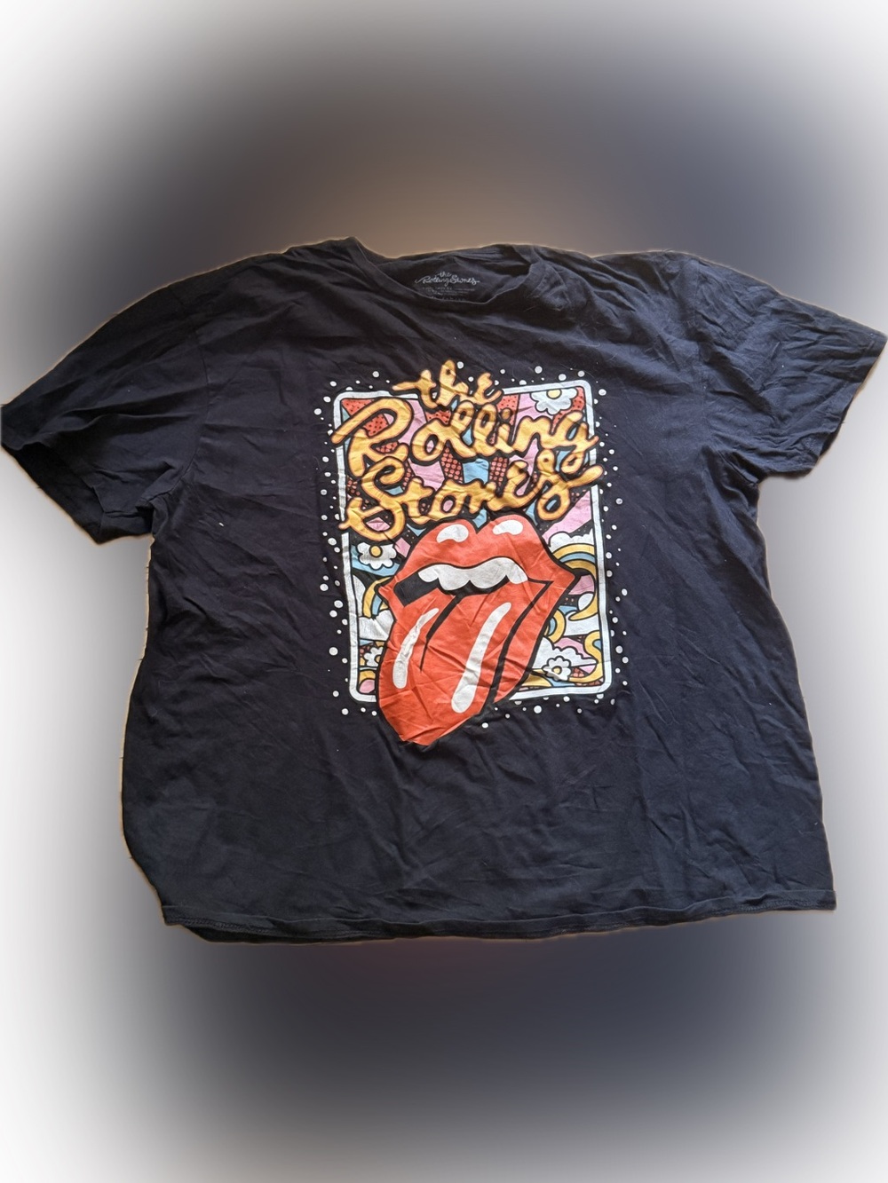 Vintage The Rolling Stones Black Tee with Red Tongue and Multicolor Graphic